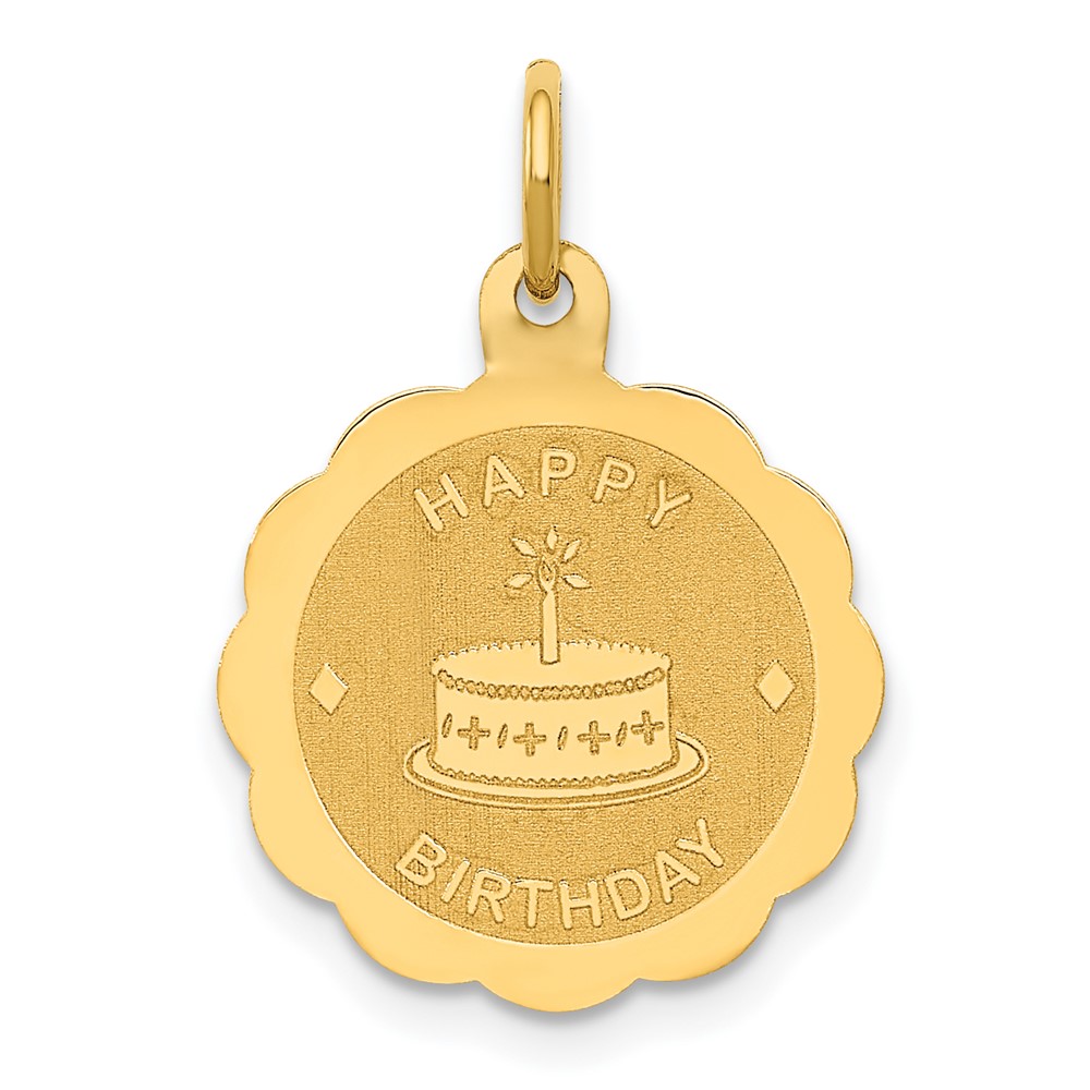 XAC758.jpg 14K Polished Satin HAPPY BIRTHDAY with Cake 14mm Engravable Disc Charm - Image 1