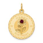 14k HAPPY BIRTHDAY with Red CZ Flower 19mm Engravable Disc Charm
