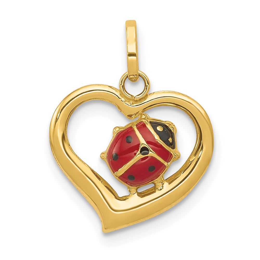 XAC852.jpg 14k Red and Black Enameled Ladybug in Heart Charm - Image 1