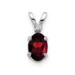 14K White Gold Diamond and 6x4 Oval January/Garnet Birthstone Pendant