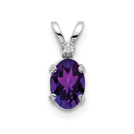 14K White Gold Diamond and 6x4 Oval February/Amethyst Birthstone Pendant