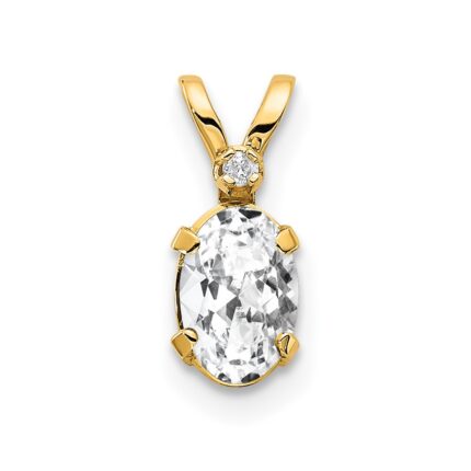 14k Diamond and 6x4 Oval April/White Topaz Birthstone Pendant