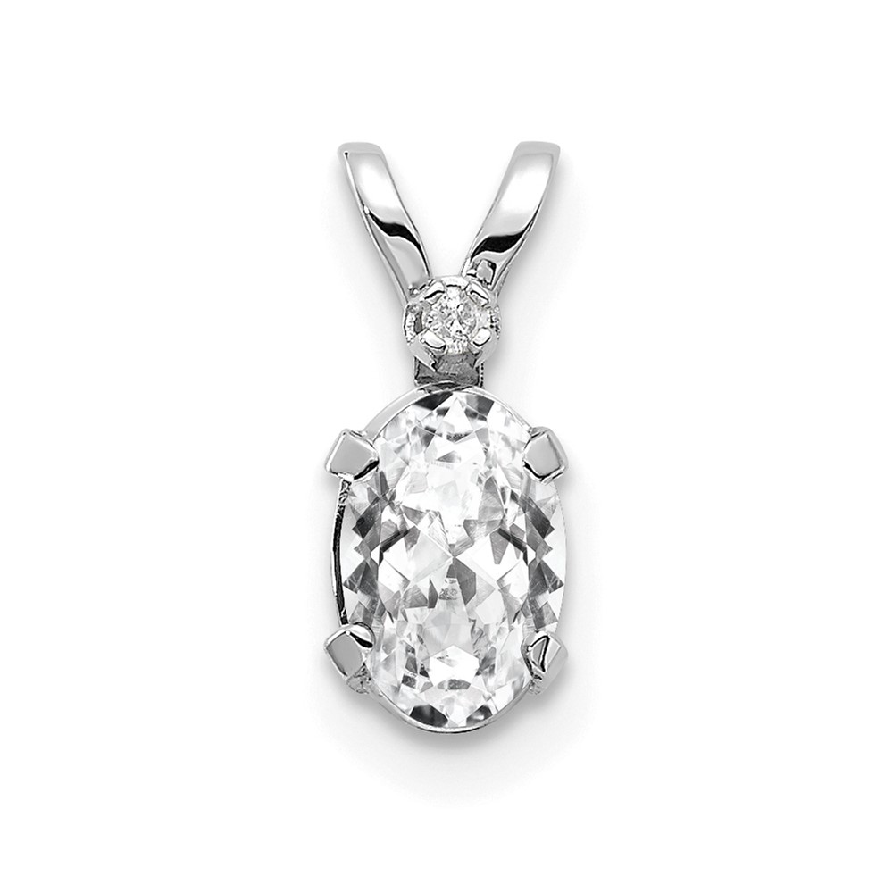 XBE159W.jpg 14K White Gold Diamond and 6x4 Oval April/White Topaz Birthstone Pendant - Image 1