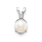 14K White Gold Diamond and 4.5mm June/Freshwater Cultured Pearl Birthstone Pendant