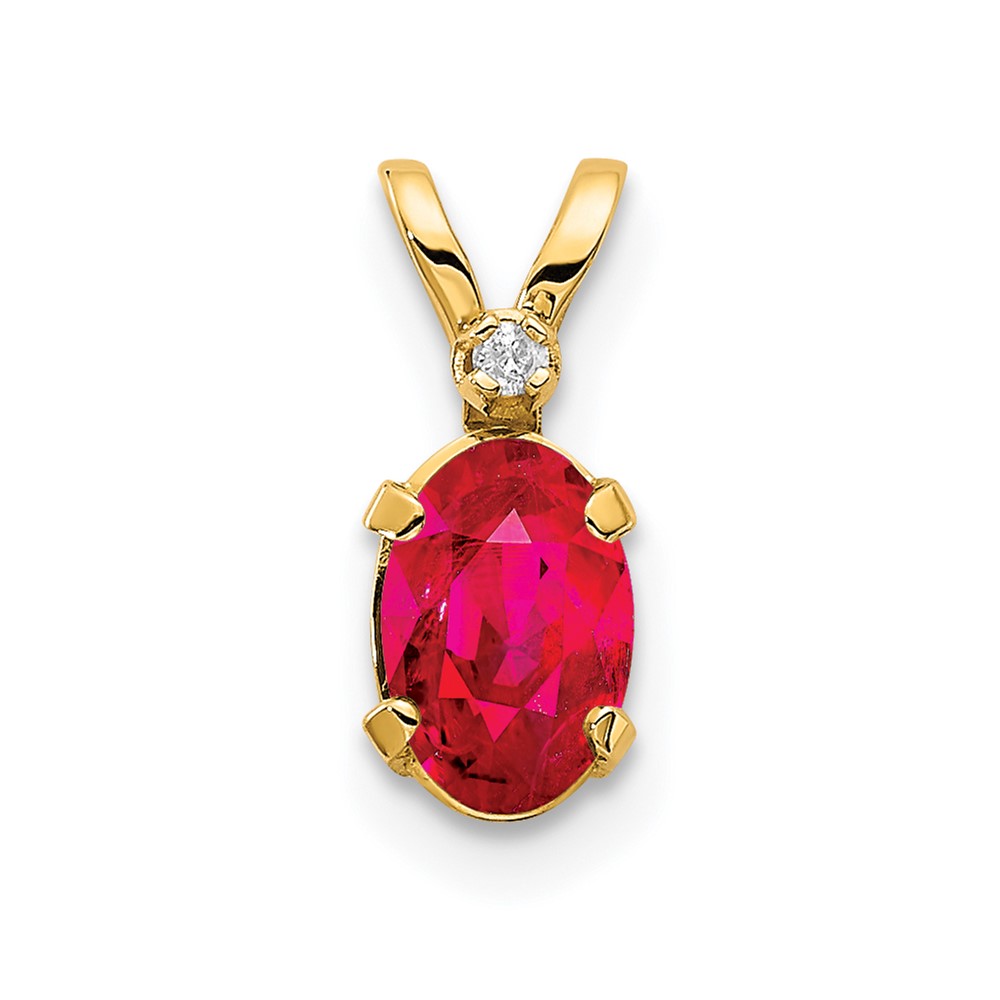 XBE162.jpg 14k Diamond and 6x4 Oval July/Ruby Birthstone Pendant - Image 1