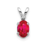 14K White Gold Diamond and 6x4 Oval July/Ruby Birthstone Pendant