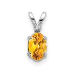 14K White Gold Diamond and 6x4 Oval November/Citrine Birthstone Pendant