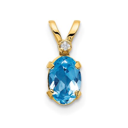 14k Diamond and 6x4 Oval December/Blue Topaz Birthstone Pendant