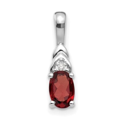 14k White Gold 6x4 Oval January/Garnet and Diamond Pendant