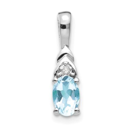 14k White Gold 6x4 Oval March/Aquamarine and Diamond Pendant