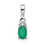 14k White Gold 6x4 Oval May/Emerald and Diamond Pendant