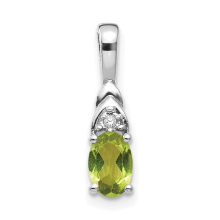 14k White Gold 6x4 Oval August/Peridot and Diamond Pendant