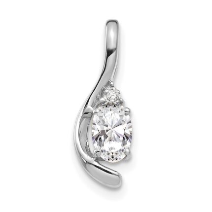 14k White Gold 6x4 Oval April/White Topaz and Diamond Pendant