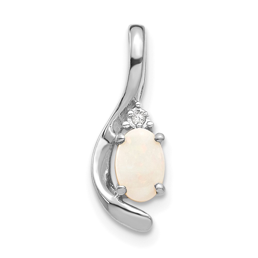 XBS401.jpg 14k White Gold 6x4 Oval October/Opal and Diamond Pendant - Image 1