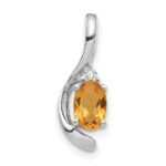 14k White Gold 6x4 Oval November/Citrine and Diamond Pendant