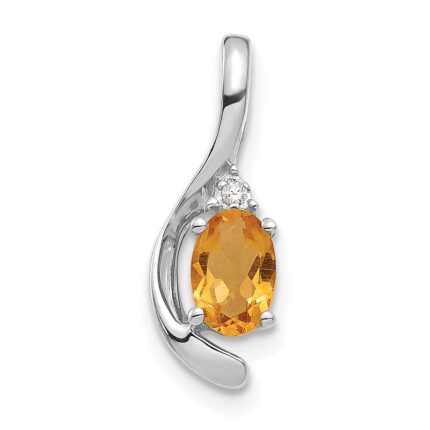 14k White Gold 6x4 Oval November/Citrine and Diamond Pendant