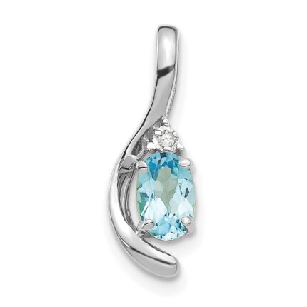 14k White Gold 6x4 Oval December/Blue Topaz and Diamond Pendant