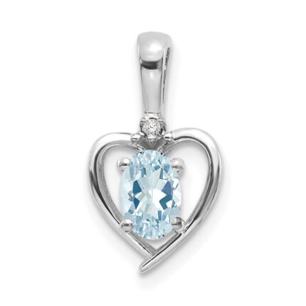 14k White Gold 6x4 Oval March/Aquamarine and Diamond Heart Pendant