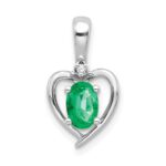 14k White Gold 6x4 Oval May/Emerald and Diamond Heart Pendant