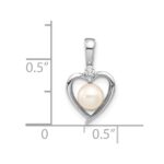 14k White Gold 5.5mm June/Freshwater Cultured Pearl and Diamond Heart Pendant - Image 3