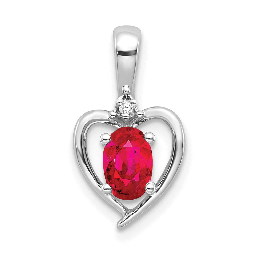 XBS460.jpg 14k White Gold 6x4 Oval July/Ruby and Diamond Heart Pendant - Image 1