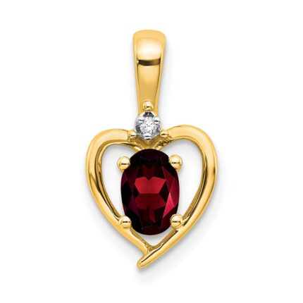 14k 6x4 Oval January/Garnet and Diamond Heart Pendant