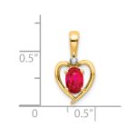 14k 6x4 Oval July/Ruby and Diamond Heart Pendant - Image 3