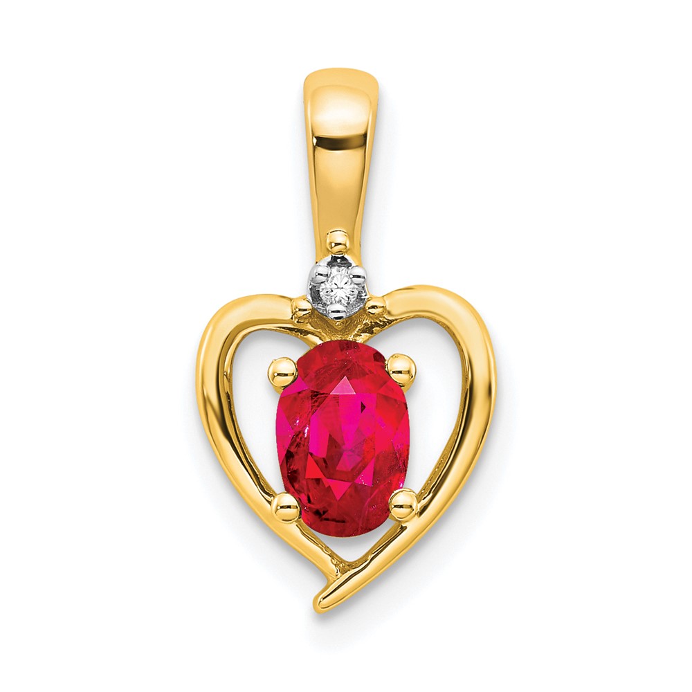 XBS496.jpg 14k 6x4 Oval July/Ruby and Diamond Heart Pendant - Image 1