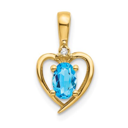 14k 6x4 Oval December/Blue Topaz and Diamond Heart Pendant