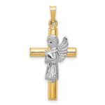 14K Two-Tone Angel and Cross Pendant