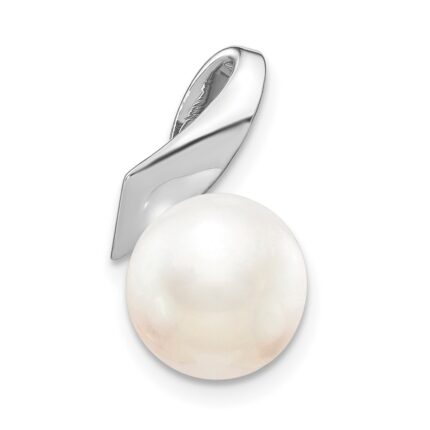 14k White Gold Satin 8-9mm White Button Freshwater Cultured Pearl Slide Fits up to 2mm Regular/3mm Fancy or Reversible Omega