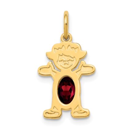14K Girl Charm 6x4 Oval Genuine Garnet-January