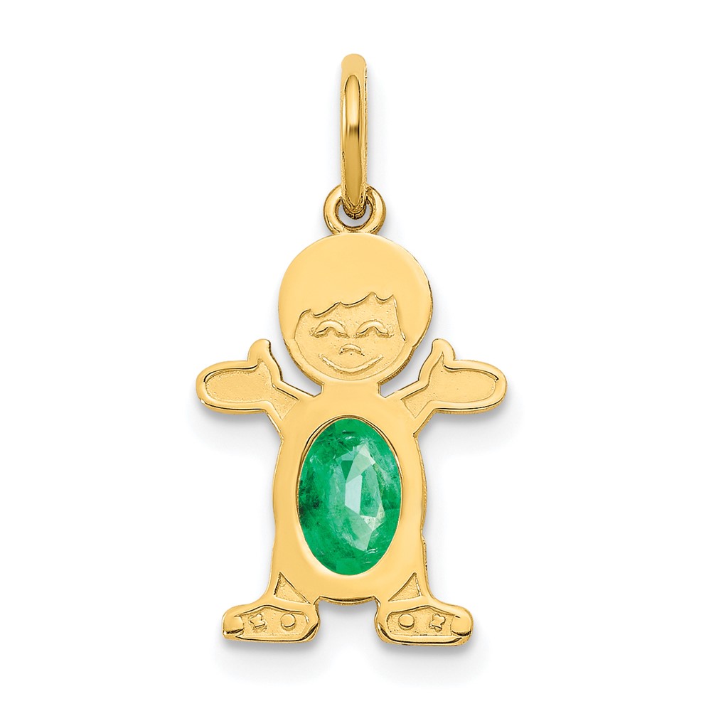 XCK19.jpg 14K Boy Charm 6x4 Oval Genuine Emerald-May - Image 1
