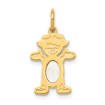 14K Girl Charm 6x4 Oval Genuine Opal-October