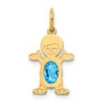 14K Boy Charm 6x4 Oval Genuine Blue Topaz-December
