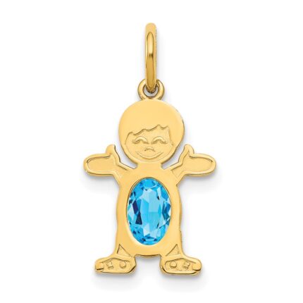 14K Boy Charm 6x4 Oval Genuine Blue Topaz-December