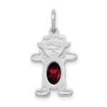 14K White Gold Girl Charm 6x4 Oval Genuine Garnet-January