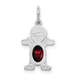 14K White Gold Boy Charm 6x4 Oval Genuine Garnet-January