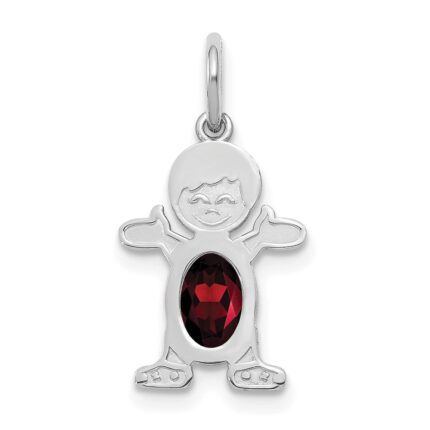 14K White Gold Boy Charm 6x4 Oval Genuine Garnet-January