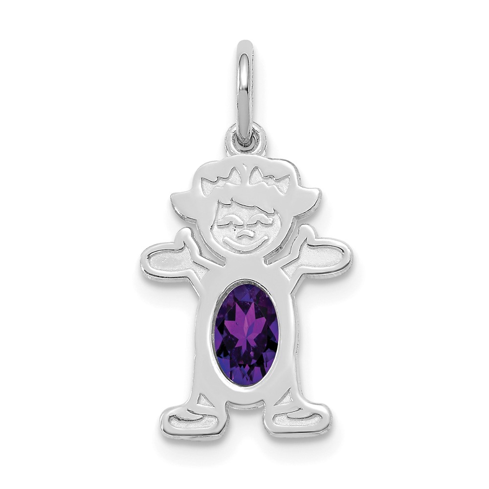 XCK36.jpg 14K White Gold Girl Charm 6x4 Oval Genuine Amethyst-February - Image 1