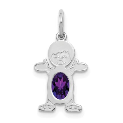 14K White Gold Boy Charm 6x4 Oval Genuine Amethyst-February
