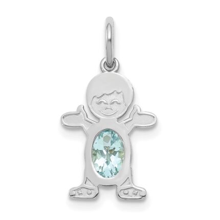 14K White Gold Boy Charm 6x4 Oval Genuine Aquamarine-March
