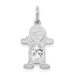14K White Gold Boy Charm 6x4 Oval Genuine White Topaz-April