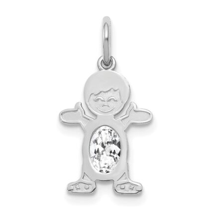 14K White Gold Boy Charm 6x4 Oval Genuine White Topaz-April
