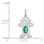 14K White Gold Girl Charm 6x4 Oval Genuine Emerald-May - Image 3