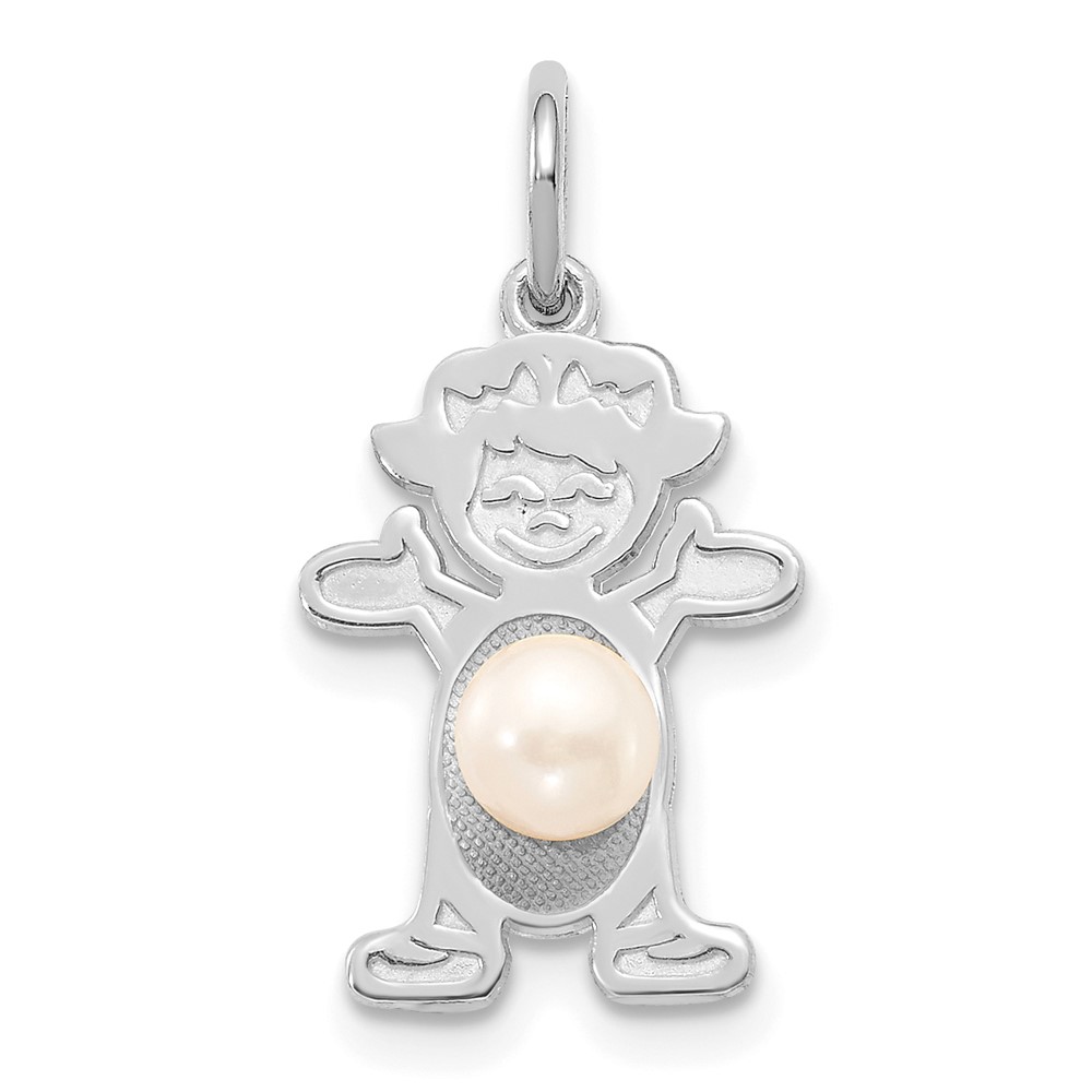 XCK44.jpg 14K White Gold Girl Charm 4mm Freshwater Cultured Pearl-June - Image 1