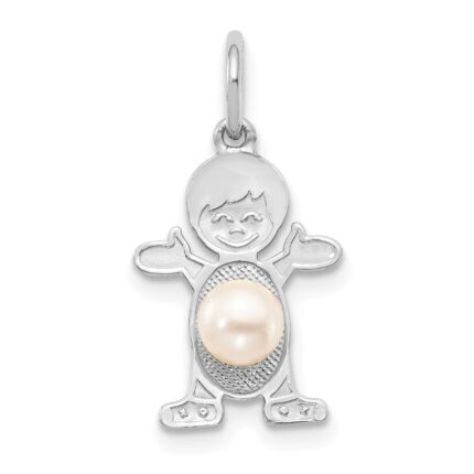 14K White Gold Boy Charm 4mm Freshwater Cultured Pearl-June