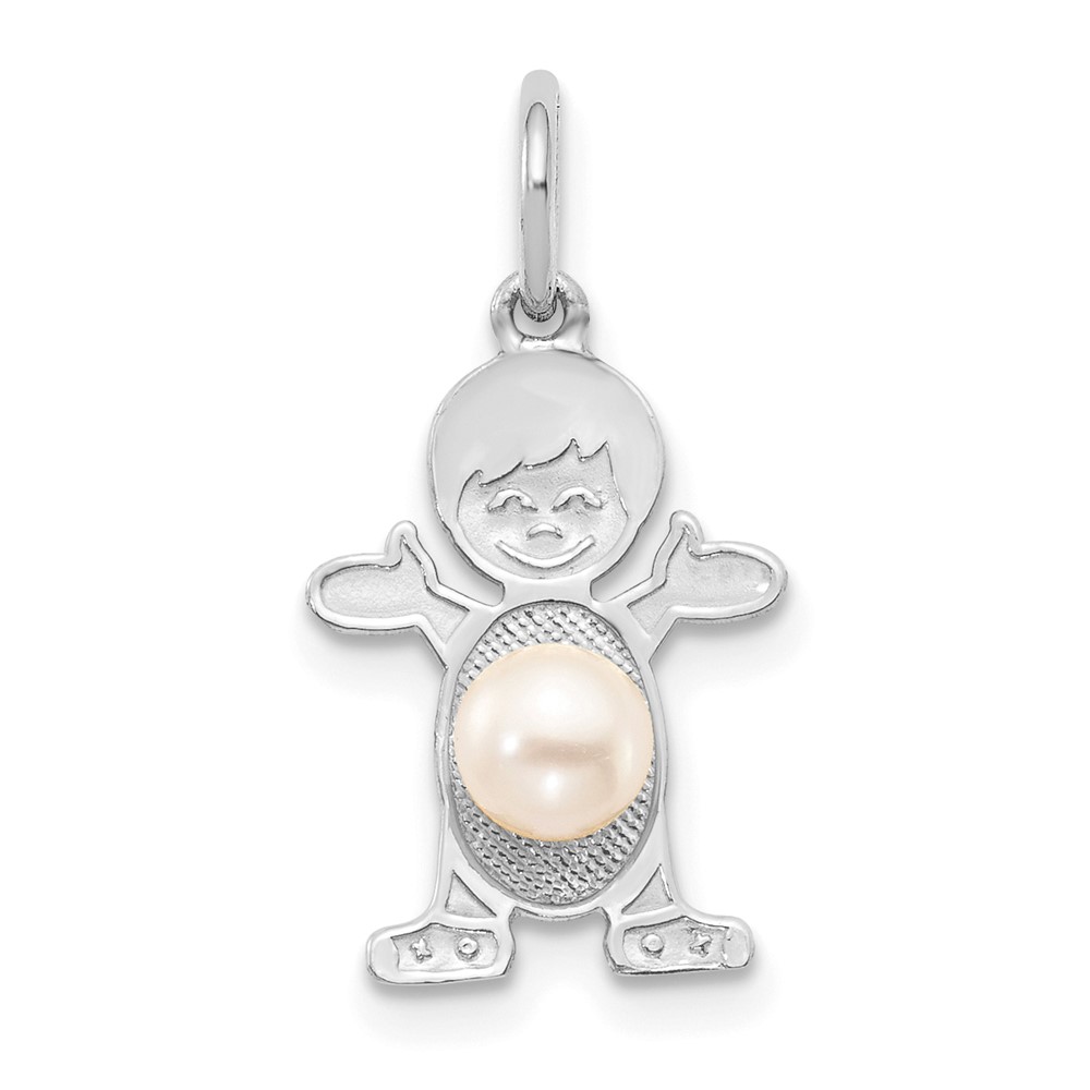 XCK45.jpg 14K White Gold Boy Charm 4mm Freshwater Cultured Pearl-June - Image 1