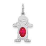14K White Gold Boy Charm 6x4 Oval Genuine Ruby-July
