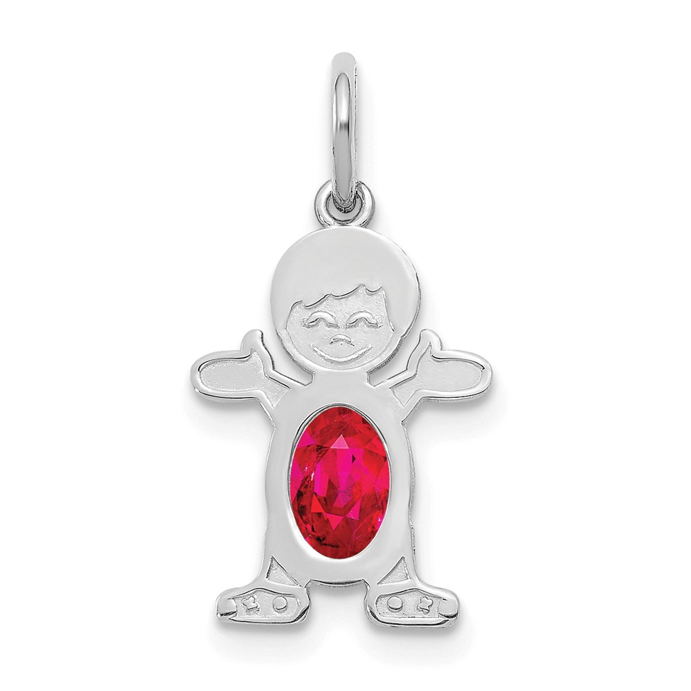 XCK47.jpg 14K White Gold Boy Charm 6x4 Oval Genuine Ruby-July - Image 1